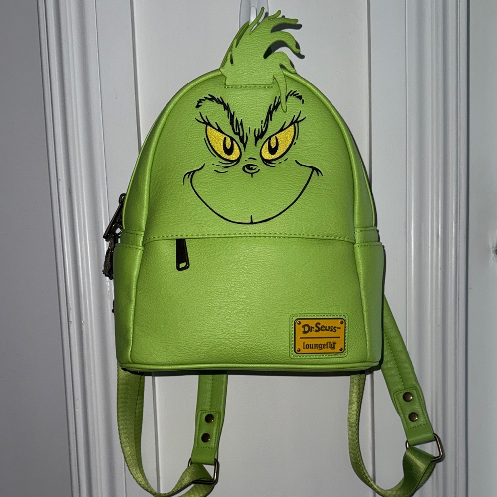 Loungefly Dr. Seuss Green Mini Backpack with Yellow Logo Plaque